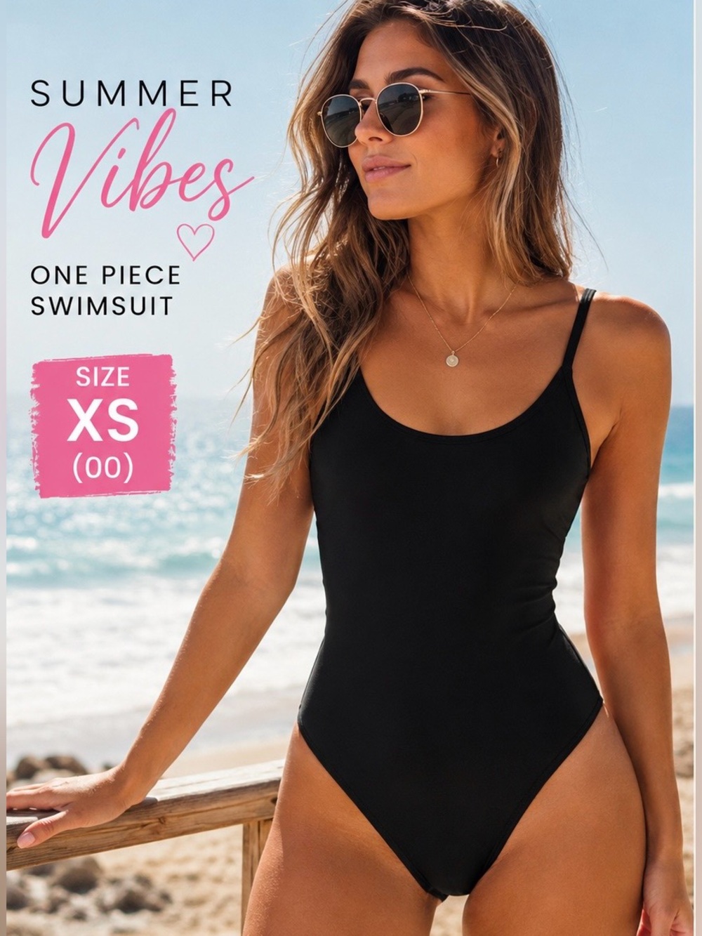 Xhilaration Black Classic One-Piece Swimsuit